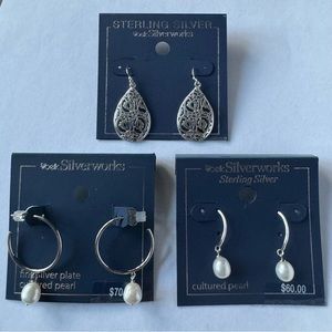 NEW Women’s Sterling Silver, Fine Silver Plate Cultured Pearl Earring Bundle NWT